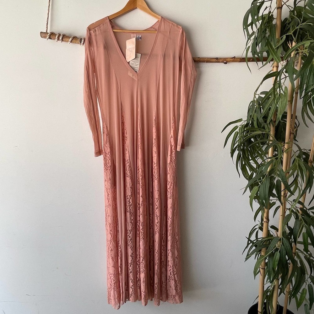 We Are HAH Dress Women Small Pink Maxi Floral Lace Boho Fairy Goddess Maxi Sheer